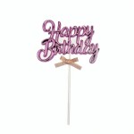 Dortisimo Zapichovací dekorace na dort růžová Happy Birthday s mašličkou