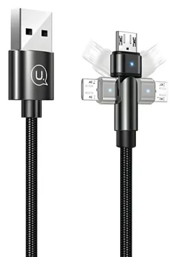 USAMS SJ478 U60 černá / Datový kabel / MicroUSB / Braided / 2A / 1m / otočná koncovka (SJ478USB01)