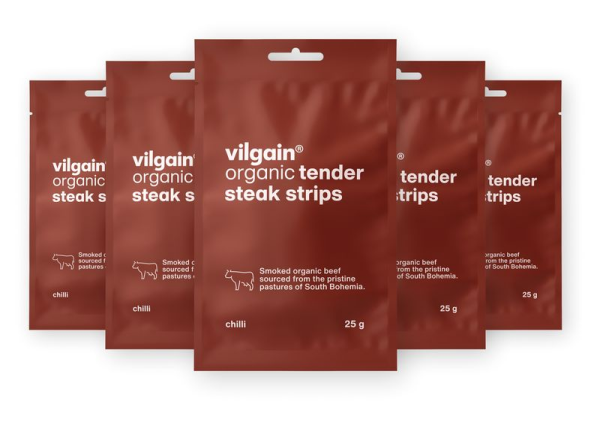 Vilgain Sušené steakové proužky BIO – 5× chilli 25 g