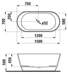 Laufen - Pro Volně stojící vana 150x70x59 cm, s odtokovou soupravou, bílá H2439520000001