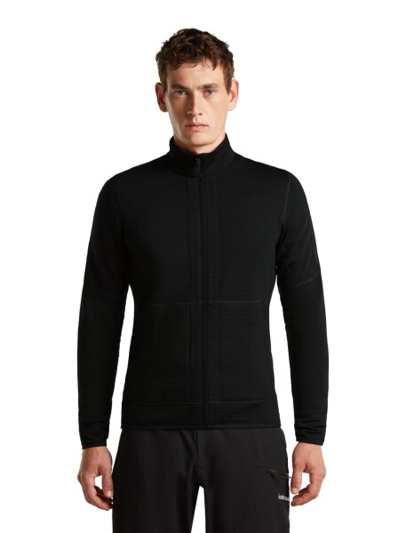 Pánská merino mikina ICEBREAKER Mens Merino 400 RealFleece Descender LS Zip, Black velikost: L
