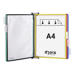 Djois nástěnný kovový držák s rámečky, 5 rámečků s kapsami A4 na výšku, rámečky mix barev, 1 set