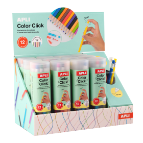 APLI pastelky stiskací s náhradními tuhami, 12 ks, mix barev, displej