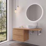 CERANO - Koupelnová skříňka Carole - dub medový + deska pod umyvadlo Navira Pro - 36 mm + konzole chrom - 140x46x51,6 CER-606213