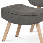 Křeslo "ušák" s podnožkou, potah hnědá látka, dřevěné nohy, masiv kaučukovník