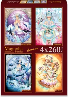 MAGNOLIA Puzzle Křišťálový jednorožec, Bílý králík, Půlnoční modř a Měsíc