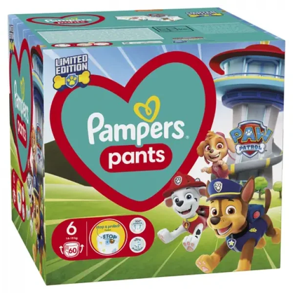 Pampers Pants Paw Patrol 14-19 kg (60ks) / Plenkové kalhotky / Velikost 6 (14-19 kg) (8006540863657)