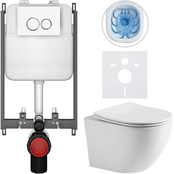 CERANO Kompletní WC set Basic/Cesso - bílá lesklá - WC tlačítko Dualo/Bílá - pro zazdění - 49x36 cm - 8050BD85926