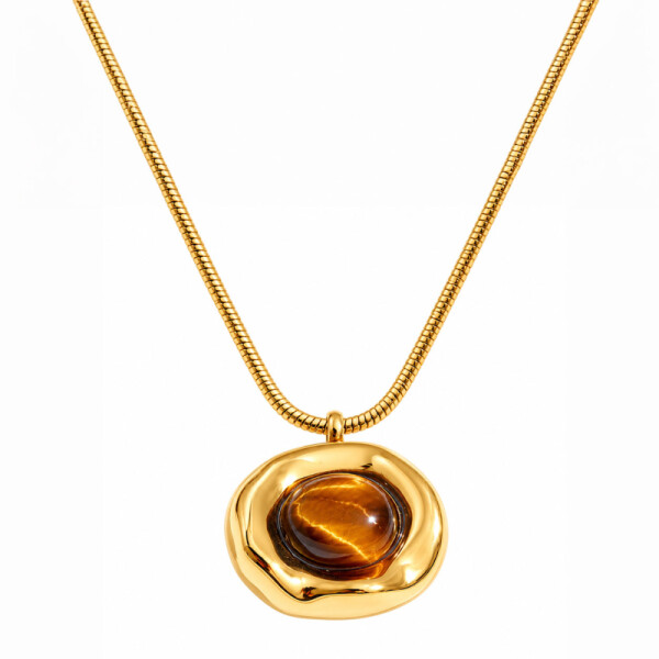 Dámský náhrdelník s tygřím okem Seraphina Gold - chirurgická ocel, Zlatá 42 cm + 5 cm (prodloužení)