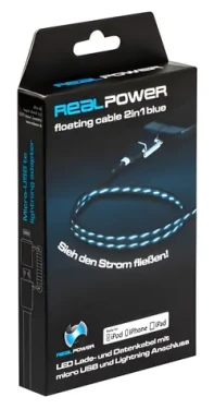 RealPower USB kabel 2v1 LED modrá / Datový a nabíjecí kabel / USB-A - microUSB Lightning / 0,75 m (185961)