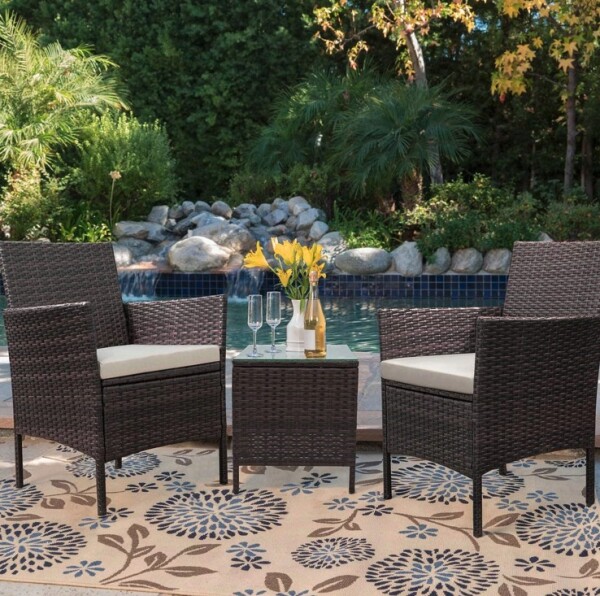 Ratanový kávový set v hnědé barvě