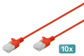 Digitus CAT 6 U-UTP Slim červená 2m / Patch kabel / 10 ks / AWG 37 / LSZH / 250 MHz (DK-1618-020S-R-10)