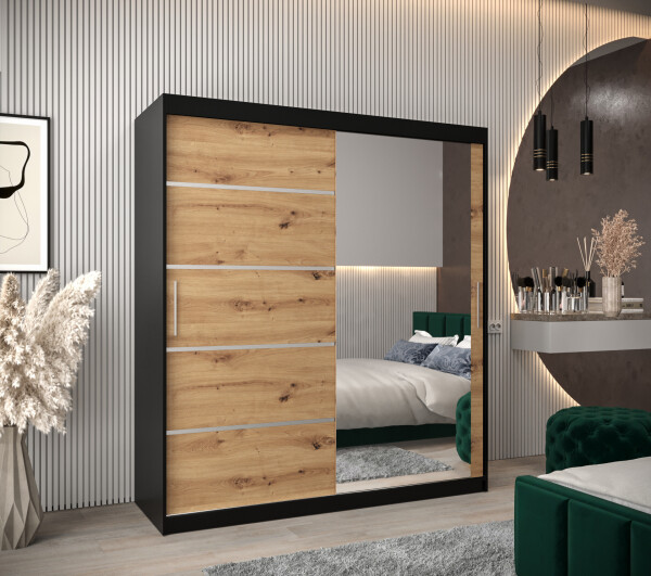 Šatní skříň Abi V2 Barva korpusu: Černá, Rozměry: 180 cm, Dveře: Dub artisan