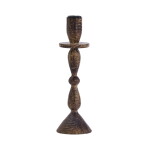 MADAM STOLTZ Dřevěný svícen Dark Natural 23 cm, přírodní barva, dřevo