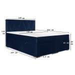 Čalouněná postel Kaya 140x200, modrá, vč. matrace a topperu