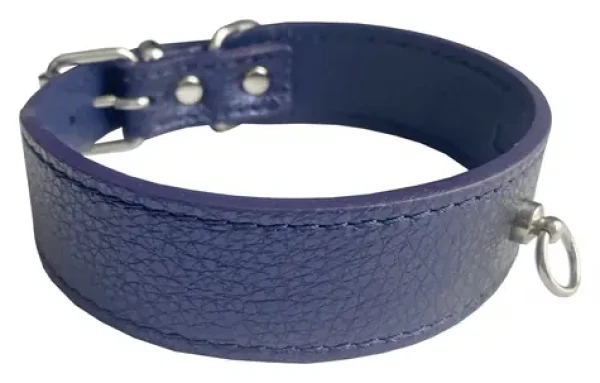 HUHUBAMBOO Obojek Metal modrý M / Rozšířený / 28 mm x 30-35 cm / Hovězí kůže (355460)