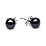 Náušnice s černou 6,5-7 mm říční perlou Phoebe I, stříbro 925/1000, Černá
