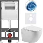CERANO - Kompletní WC set Basic/Cesso - bílá lesklá - WC tlačítko Modulo/Stříbrná - závěsné - předstěnová instalace - 49x36 CER-8050BD86013