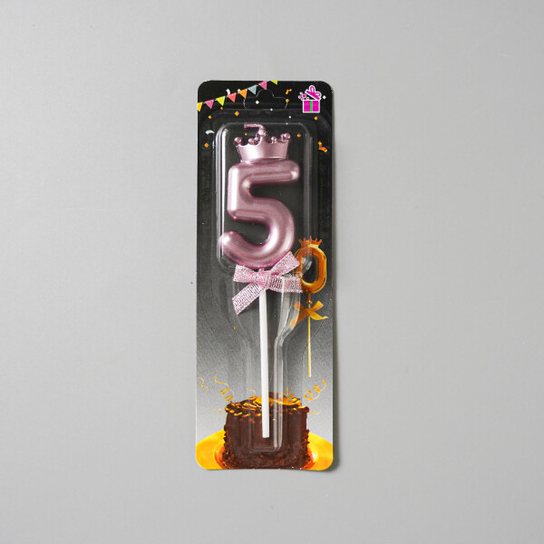 Dortová svíčka s "korunkou" ružovo-zlatá č.5