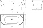 MEXEN/S - Oval vana volně stojící nástěnná 170 x 80 cm, bílá/černá, sifon a přepad nikl kartáčovaná 52671708075-97