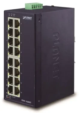 Planet ISW-1600T / Switch průmyslový / 16x 10/100 / DIN / IP30 / -40 až 75 °C / 12-48V DC (ISW-1600T)