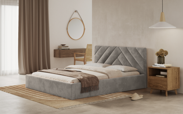 FRONTI Postel PRATO 160x200 světlešedá s úložným prostorem