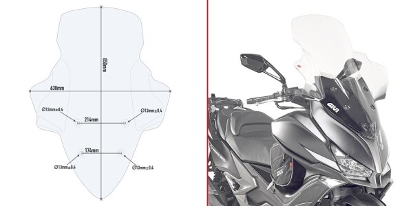 D6104St plexi čiré Kymco Xciting 400i (13-17)/S400I (18-24), vxš855x660 mm, o 285 mm vyšší