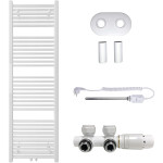 CERANO - Koupelnový radiátorový set Lincoln - kombinované výtápění, termo tyč - středové připojení 50 mm - 300W - bílá lesklá - 1600x500 mm CER-663376