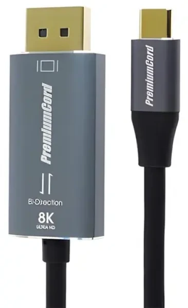 PremiumCord / Kabel USB-C na DisplayPort DP1.4 obousměrný / 8K 60 Hz a 4K 120 Hz / 2 m (8592220027025)