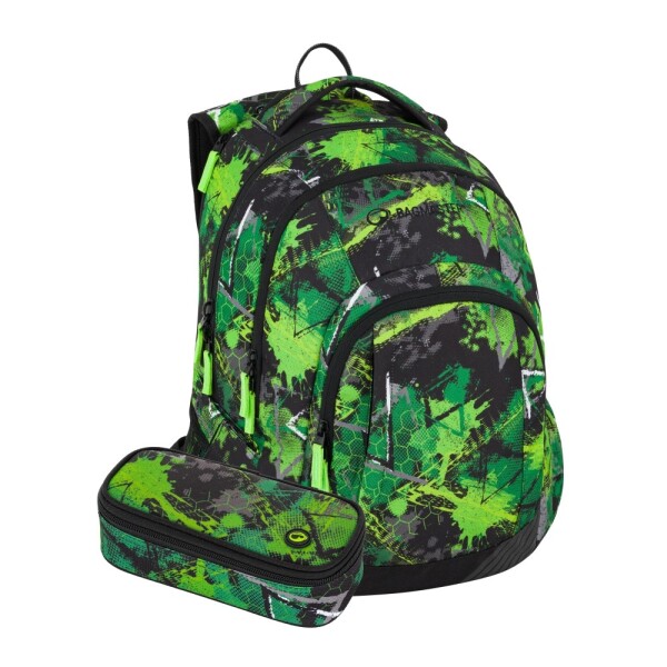 Studentský batohový 3-dílný set Bagmaster LINCOLN 25 A ZELENO-ČERNÝ (batoh,pouzdro)