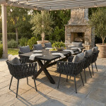 Stůl zahradní rozkládací, keramická deska v dekoru dub 200+60x100x77 cm, hliníková konstrukce