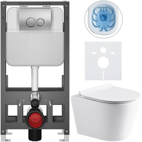 CERANO Kompletní WC set Basic/Carlito - bílá lesklá - WC tlačítko Dualo/Stříbrná - volně stojící - předstěnová instalace - 48,5x36,5 cm