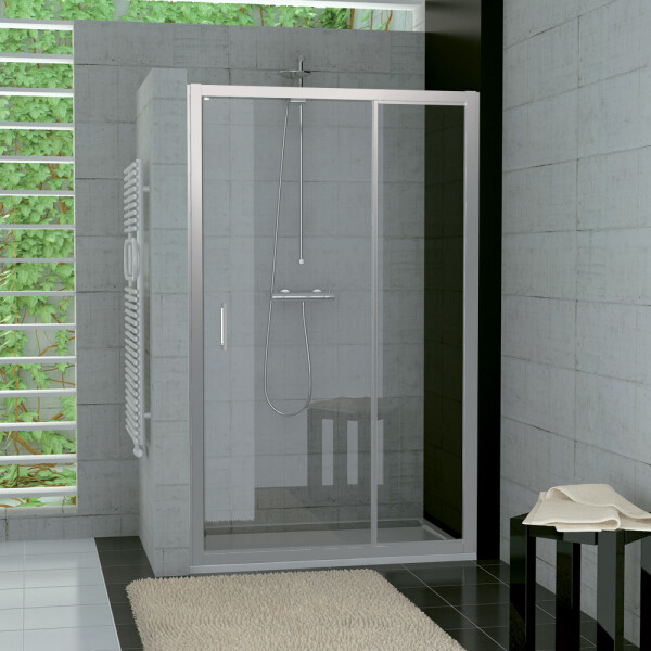 SanSwiss TED 1200 01 07 Jednokřídlé dveře s pevnou stěnou v rovině 120 cm, matný elox/sklo