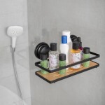 Erga Gavi, koš na kosmetiku 26x11x11,5 cm na přísavky, černá matná-přírodní hnědá, ERG-YKA-CH.GAVI-BP1