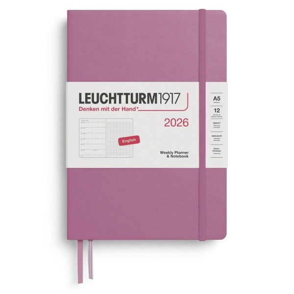 Weekly Planner & Notebook 2026 Medium (A5) Dusty Rose - tečkovaný
