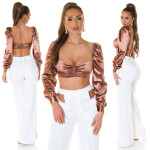 Sexy top Koucla Satin Look dlouhými rukávy Einheitsgroesse