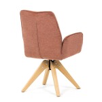 Židle jídelní s područkami, oranžová voděodpudivá látka, dubové nohy, otočná 360°