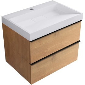CERANO - Koupelnová skříňka Velora - dub medový, úchytka černá + umyvadlo z lit. mramoru s otvorem Vita - bílá lesklá - 70x63x46,5 CER-8050BD83879
