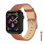 SWISSTEN Kožený řemínek pro Apple Watch 42/44/45/49mm hnědo-stříbrná / stříbrná spona a stříbrné poutko (46000814)