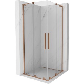 MEXEN/S - Velar L Duo sprchový kout, posuvné dveře 90 x 90, transparent, měď kartáčovaná 871-090-090-02-03-65