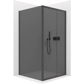 CERANO - Sprchový kout Varone LINE L/P - 6 mm - černá matná, grafitové sklo - 140x100x195 - posuvný CER-8050BD7227