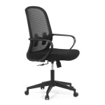 Židle kancelářská, černý MESH a černá látka, plastový kříž, houpací mechanismus.