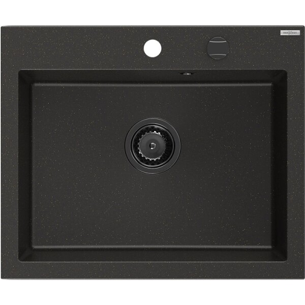 MEXEN/S - Elix granitový dřez 1-miska 600 x 500 mm, černá/zlatá metalik, sifon černá 6525601005-75-B