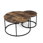 Set 2 ks stolků, MDF deska, dekor staré dřevo, kovová podnož, černý lak