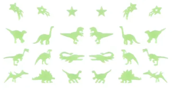 Svítící dekorace na zeď Dinosauři 24 ks (mix) / plast / svítící ve tmě / pro dětský pokoj (T51469)