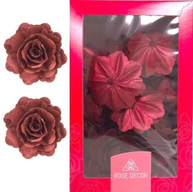 Dekorace oplatková - Růže velká 55 mm, burgundy perleť, 15 ks