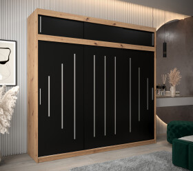 Šatní skříň Abi Y0 s nástavcem Barva korpusu: Dub artisan, Rozměry: 250 cm, Dveře: Černá
