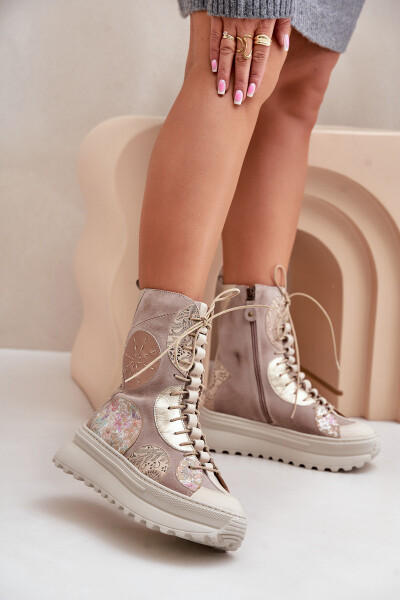 Kožené Semišové Boty Na Platformě Zateplené Maciejka 06565-04 Béžové 37