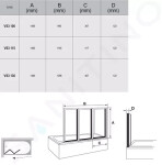 RAVAK - Supernova Vanová zástěna skládací třídílná VS3 115, 1146x1400 mm, satin/transparentní sklo 795S0U00Z1