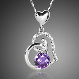 Náhrdelník Swarovski Elements Amorita Bianco - srdíčko, Fialová 39 cm + 3 cm (prodloužení)